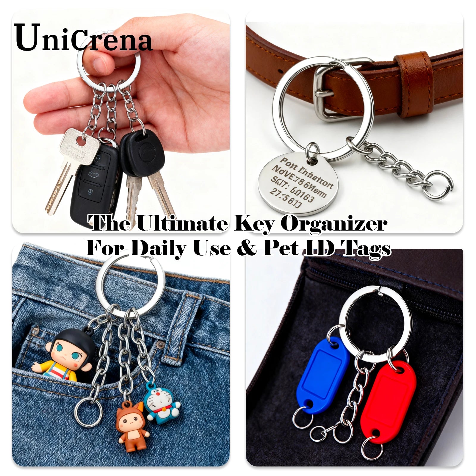 UniCrena Split Ring with Chain Stainless Steel Key Ring Keychain Connector for DIY Crafts, Jewelry Making, Dog Tag Bulk Supplie