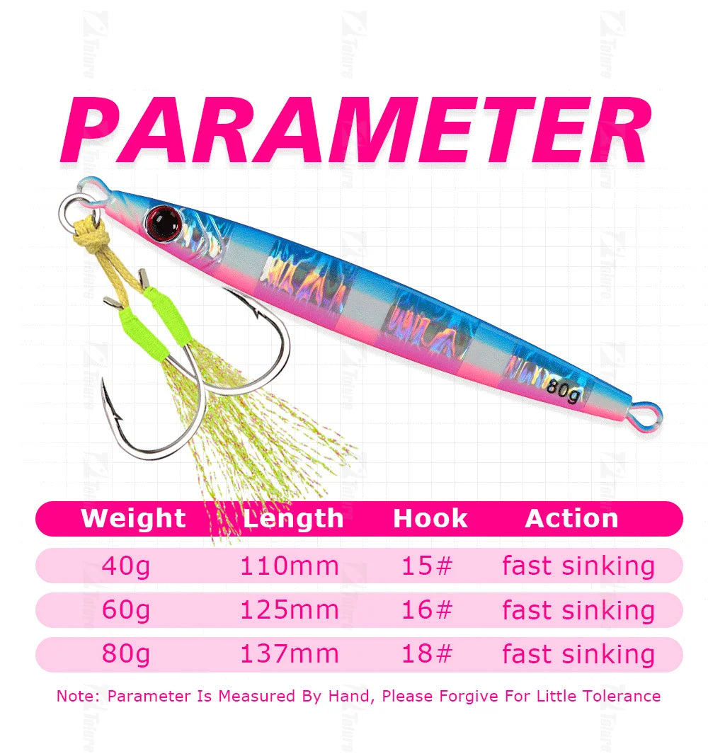 TOLU 2024 New 40g/60g/80g Fast Sinking Jigging Fishing Lure Laser Paper Coating Luminous Jig Lure Sea Fishing Trolling Jigging