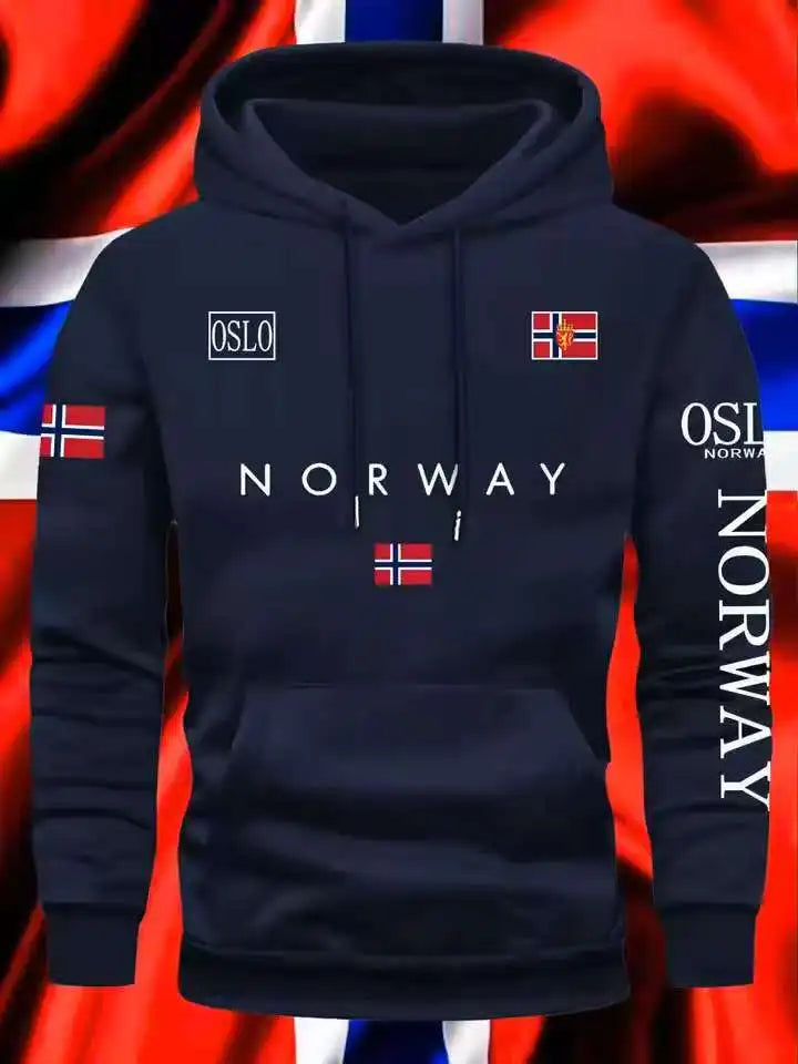 NORWAY printing Autumn winter models Men's Fleece windproof Warm Cotton Oversized Hoodie Outdoor Commuter Men's High Elastic top