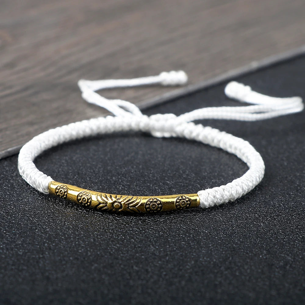 Golden Color Long Tube Braided Bracelet Lucky Red Black Thread Handmade Adjustable Bangle Men Women Buddhism Jewelry Prayer Gift