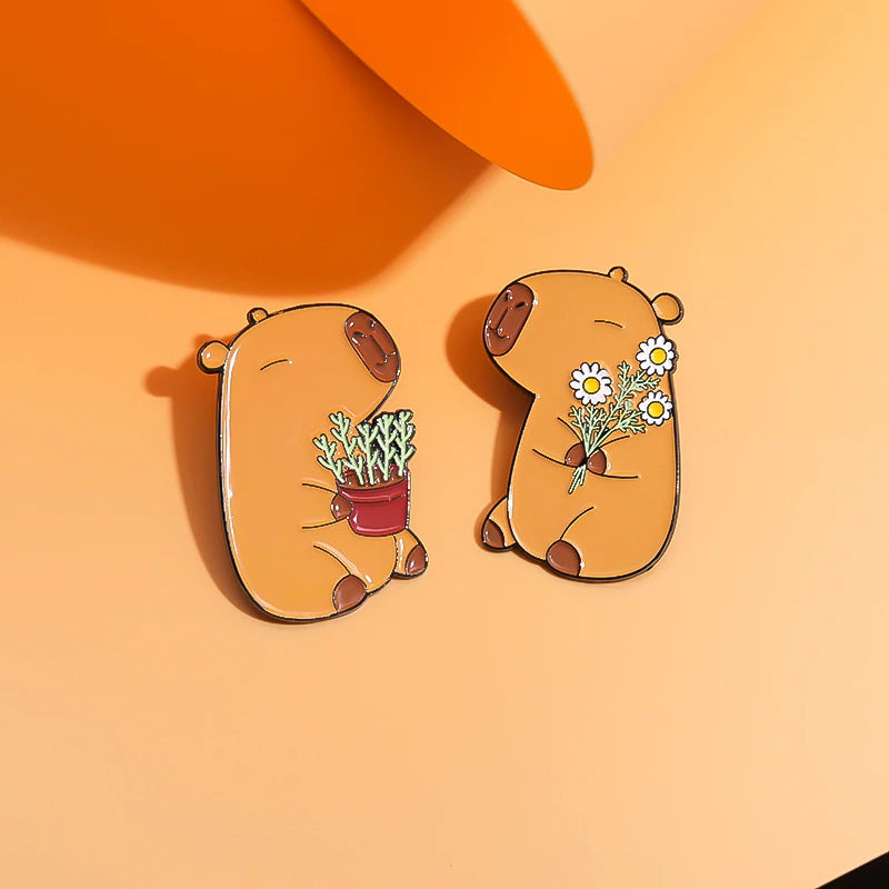 Cute Capybara Animal Enamel Pins Cartoon Cappy with Coffee Metal Brooches Lapel Badge Funny Animal Jewelry Gifts for Friends