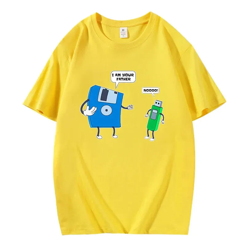 Floppy Disk Graphic Men's Tee Father & Son Floppy Disk Engineer Graphic Short Sleeve Casual Cotton Crew Neck T-Shirt for Men
