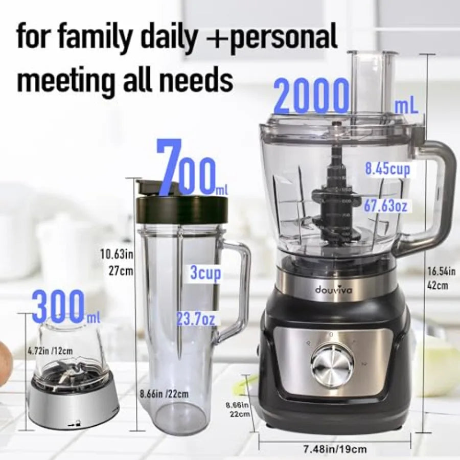 Blender Food Processor Combo 1000W 68oz Processor Bowl with 24oz To-Go Lid Cup for Smoothies Shakes Mixing Shredding Slicing Ch