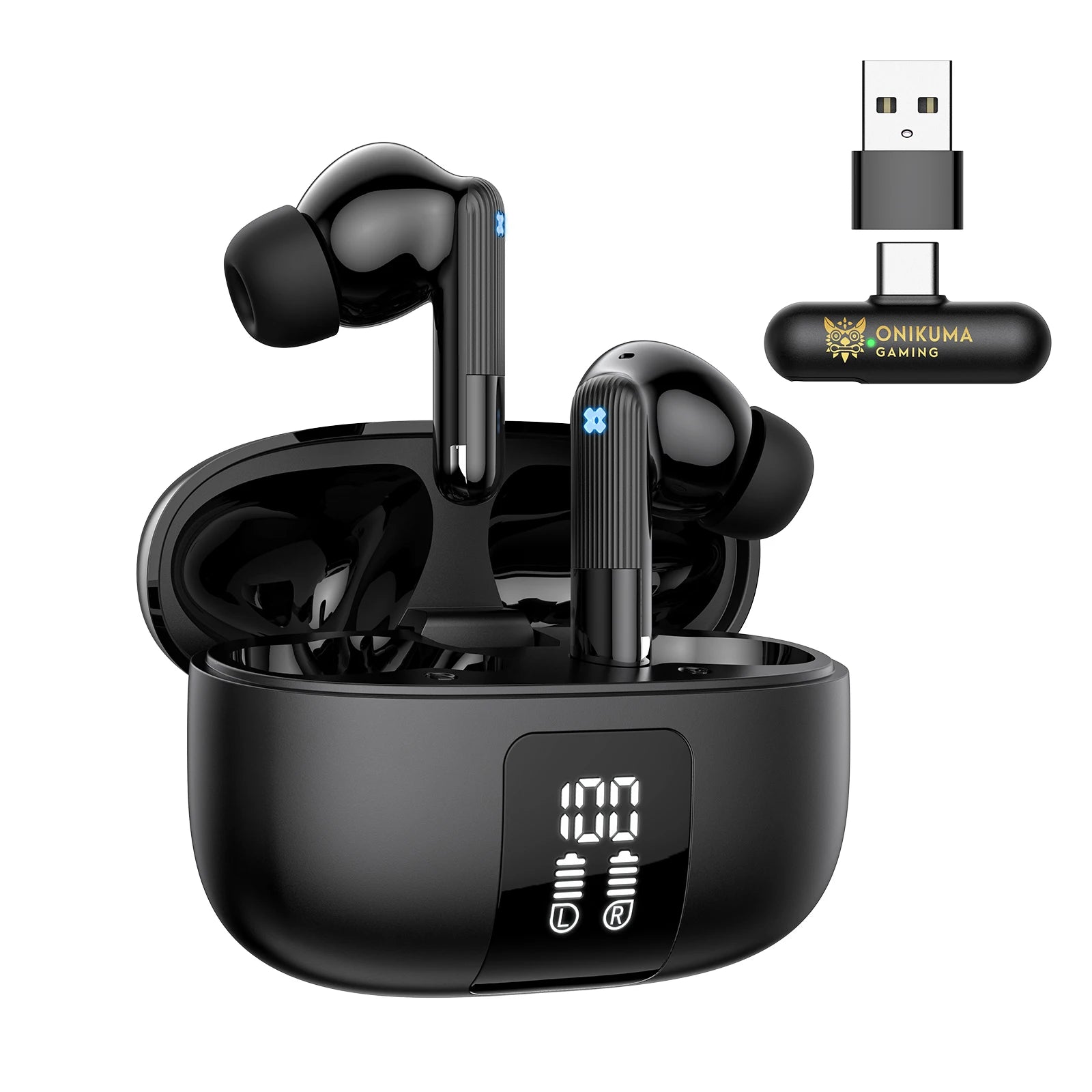 ONIKUMA TX612 2.4G True Wireless Headphones - LED Display Charging Case, ENC Dual Mic NoiseCancellation,Ambient Noise Filtering