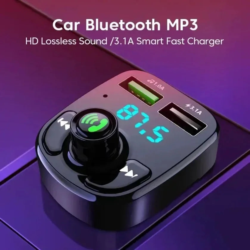 XIKCU LED MP3 Car Bluetooth FM Hands-Free Bluetooth-compaitable 5.0 Transmitter 3.1A QC3.0 PD Type C Dual USB Car Charger