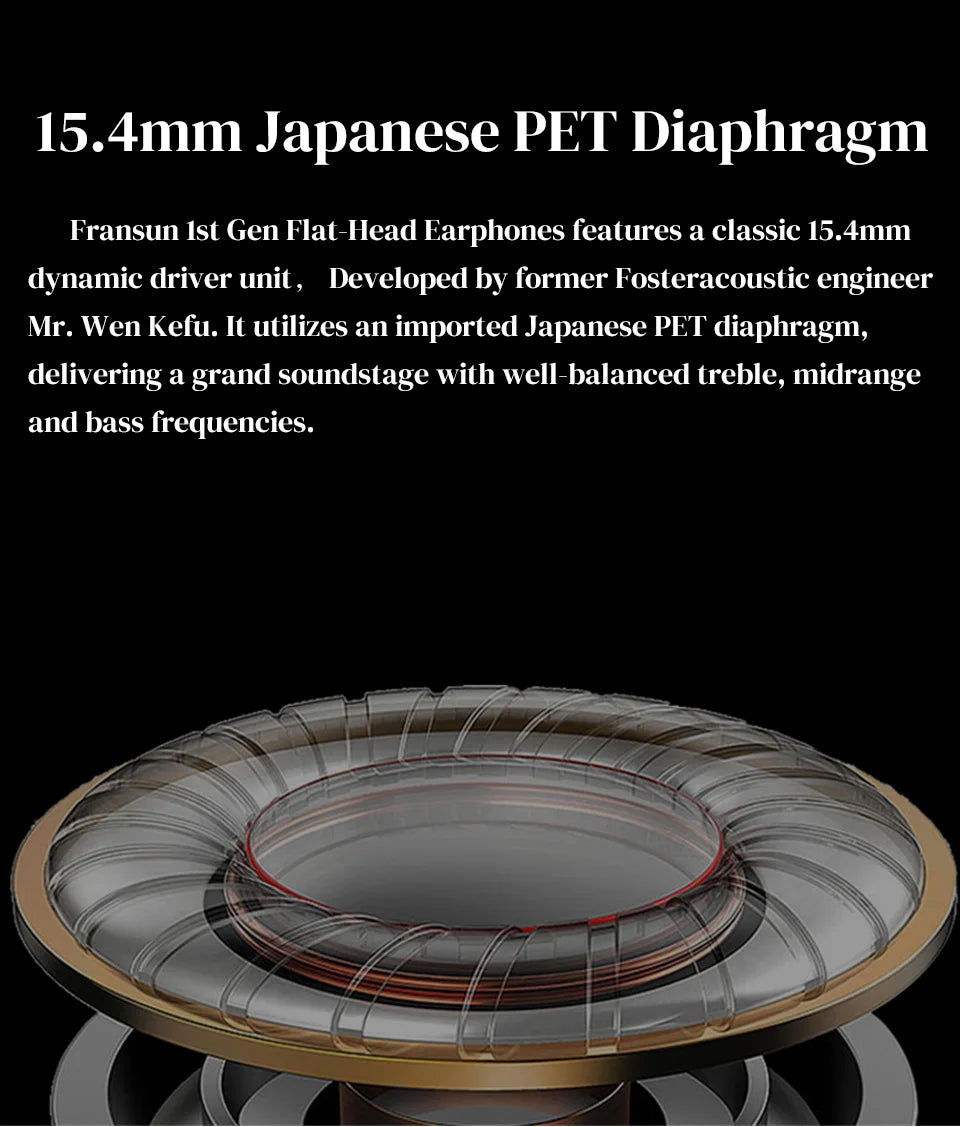Fransun 1st Gen Flat-Head Earphones 15.4mm Dynamic Driver Earbuds 15.4mm Dynamic HiFi Sound Tears-of-Regret Headphones With Mic