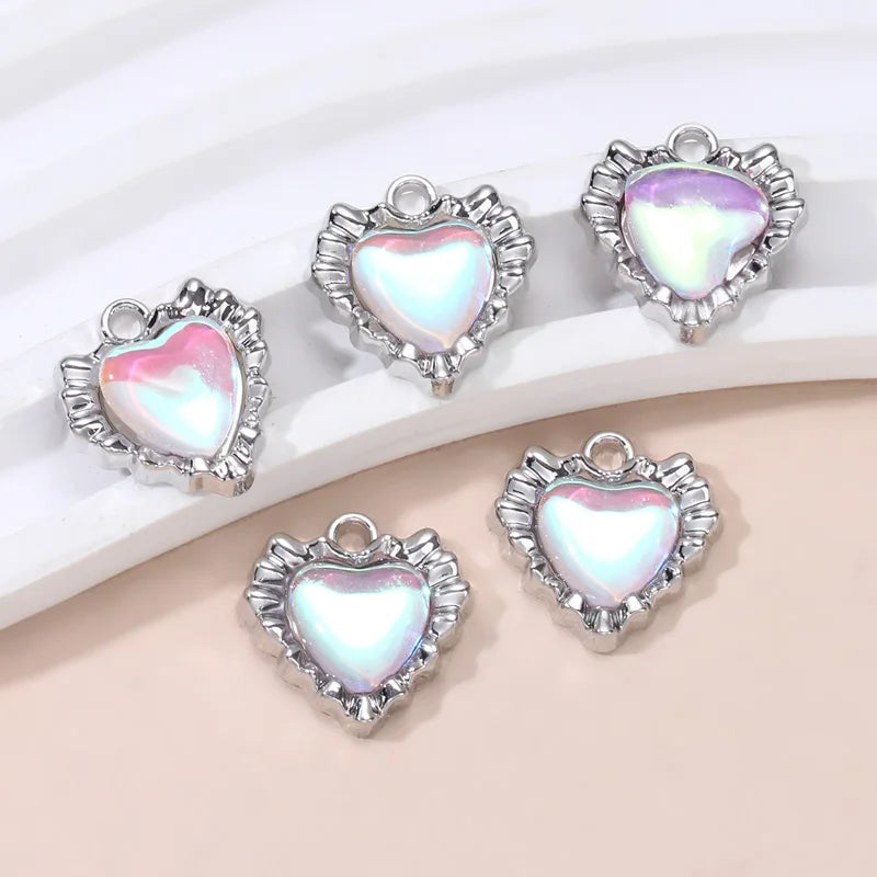 10pcs New Heart Enamel Charms Pink Fashion Y2K Style Pendants For Making DIY Handmade Findings Accessories Necklace Jewelry