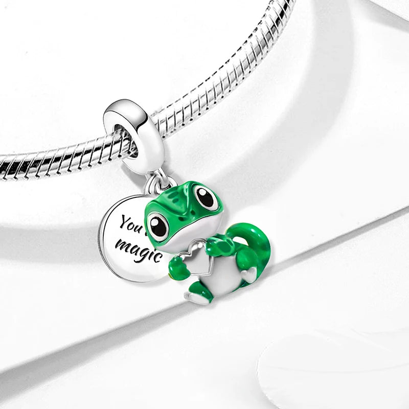 925 Sterling Silver Owl Dinosaur Panda Chameleon Cute Charm Bead Fit Diy Bracelet Bangle Making Gift of High Quality Jewelry