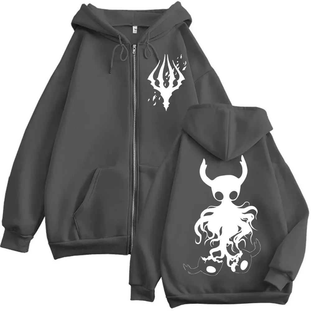 Limited Hollow Knight Game Graphic Zipper Hoodies Gothic Vintage Zip Up Hooded Sweatshirts Men Women Fashion Casual Pullovers