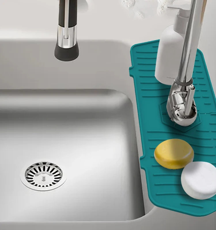 30/24 Inch Silicone Faucet Mat Sink Splash Guard Large Size Faucet Drain Drying Pad Countertop Protector for Bathroom Kitchen