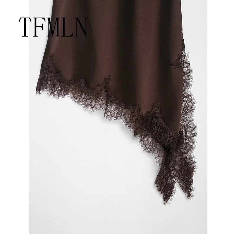 TFMLN Damen sexy Spitzen-Spleiß-Kleider Sommer einfarbig ärmelloses asymmetrisches Kleid rückenfrei schmal Damen Party Sling Minikleid