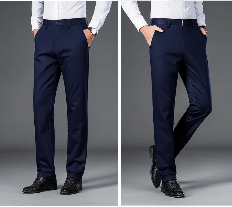 Male Smart Casual Pants Stretchy Sports Men's Fast Dry Trousers Spring Autumn Full Length Straight Office Black Navy Work Pants