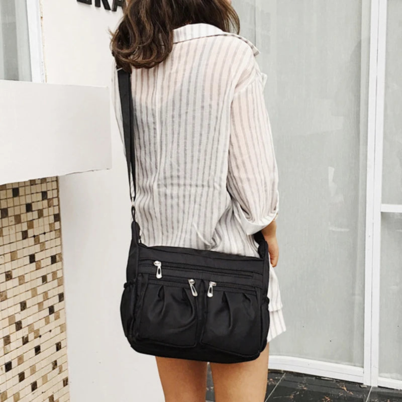 Large Capacity Waterproof Nylon Shoulder Bag Multi-Pocket Crossbody Bag Female Bag Shopping Travel Lady Handbag Leisure Purse