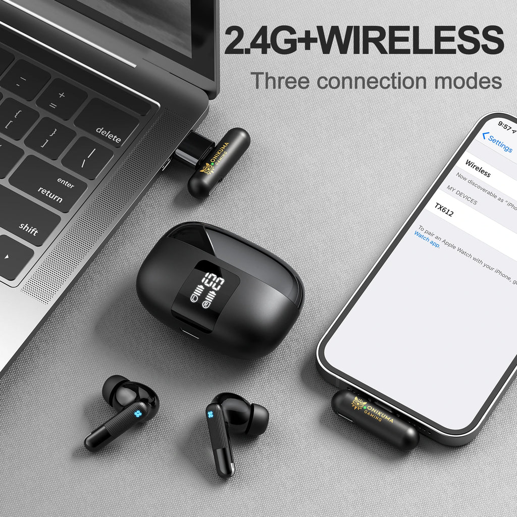 ONIKUMA TX612 2.4G True Wireless Headphones - LED Display Charging Case, ENC Dual Mic NoiseCancellation,Ambient Noise Filtering