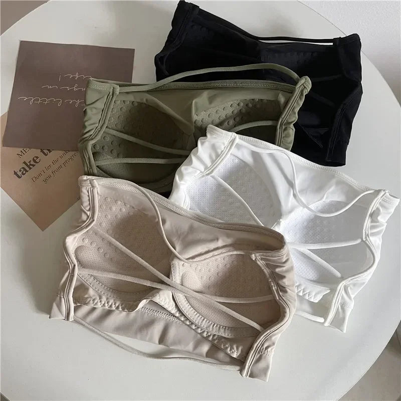 Nahtloses Tube Top aus Eisseide, sexy Wickel-Brust für Damen, Push-up-BHs, trägerlose Unterwäsche, einfarbige Bralette-Dessous-Oberteile
