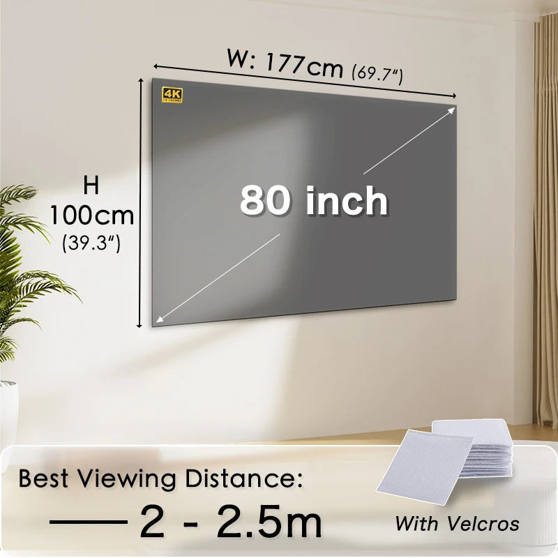 Portable Projector Screen 16:9 Foldable Projection Screens Home Cinema House Indoor Outdoor Theater 4K HD 1080P Anti Light Flat