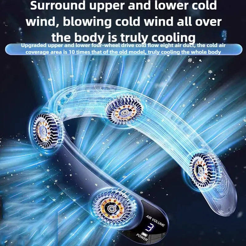 Neck Fan 360° Cooling Bladeless USB Rechargeable 4000mAh Portable Hanging Fan LED Display 3 Speed Quiet Personal Wearable Fan
