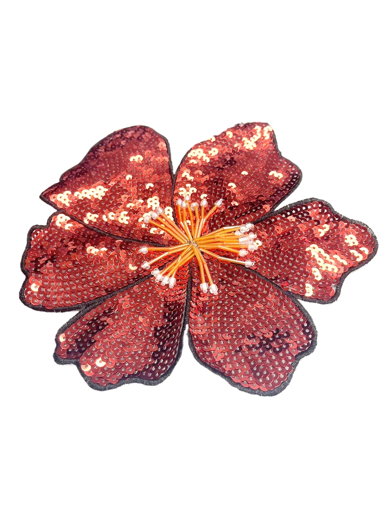 1 Piece 20CM Shining Red Orange Blue Golden Silver Pink Sequins Beads Sew Flower Patch for Evening Dress Swimsuit DIY Applique