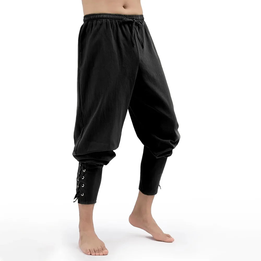 Men's Spring Summer Vintage Men's Medieval Viking Cotton Linen Trousers Halloween Fashion Vintage Men's Bottoms