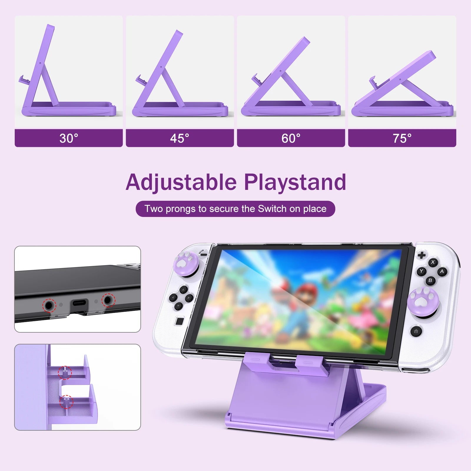 15 in 1 Switch OLED Storage Kit Switch Case and Thumb Caps Portable Waterproof Travel Bag for Switch Console & J-Con (Purple)