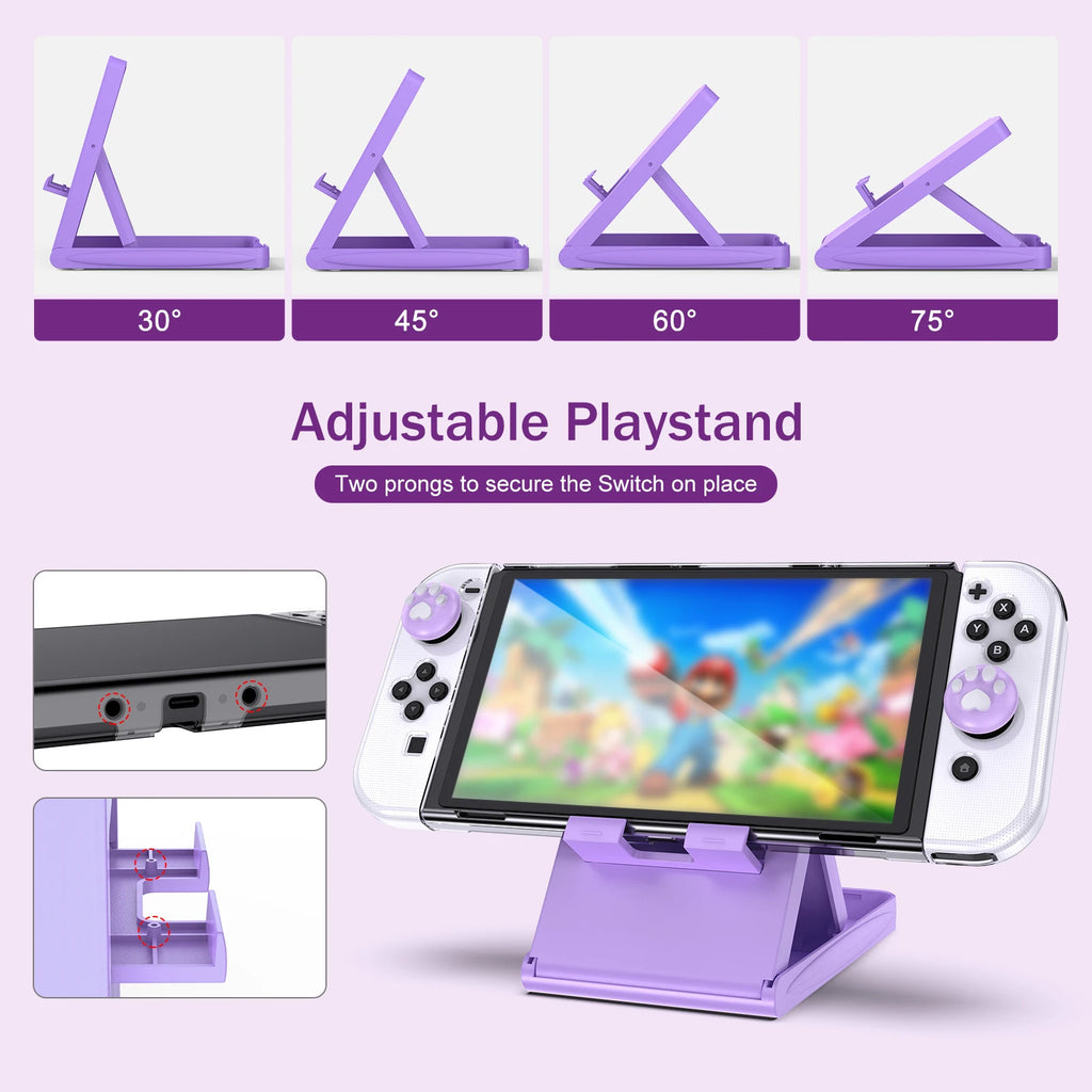 15 in 1 Switch OLED Storage Kit Switch Case and Thumb Caps Portable Waterproof Travel Bag for Switch Console & J-Con (Purple)