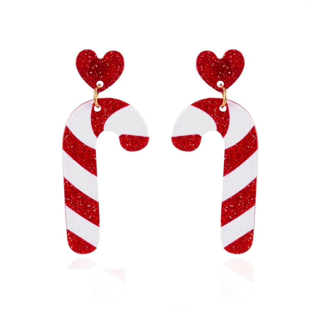 Christmas Acrylic Heart Santa Claus Deer Candy Crutch Xmas Tree Soldier Drop Earrings Cute Holiday Jewelry For Women Men Gifts