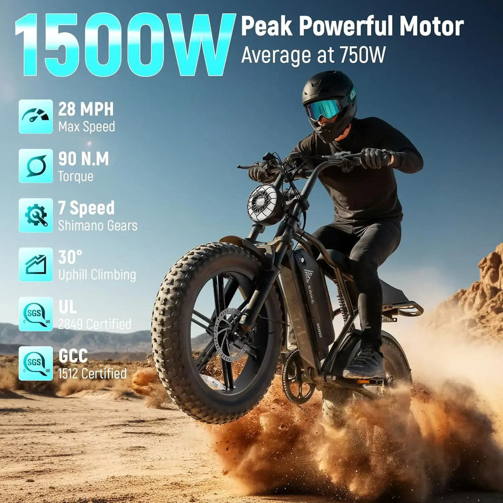 TST Electric Bike for Adult, Up to 28 MPH and 60/100 Miles Long Range E Bike, 20" Fat Tire E-Bike, 1500W Peak, Customized