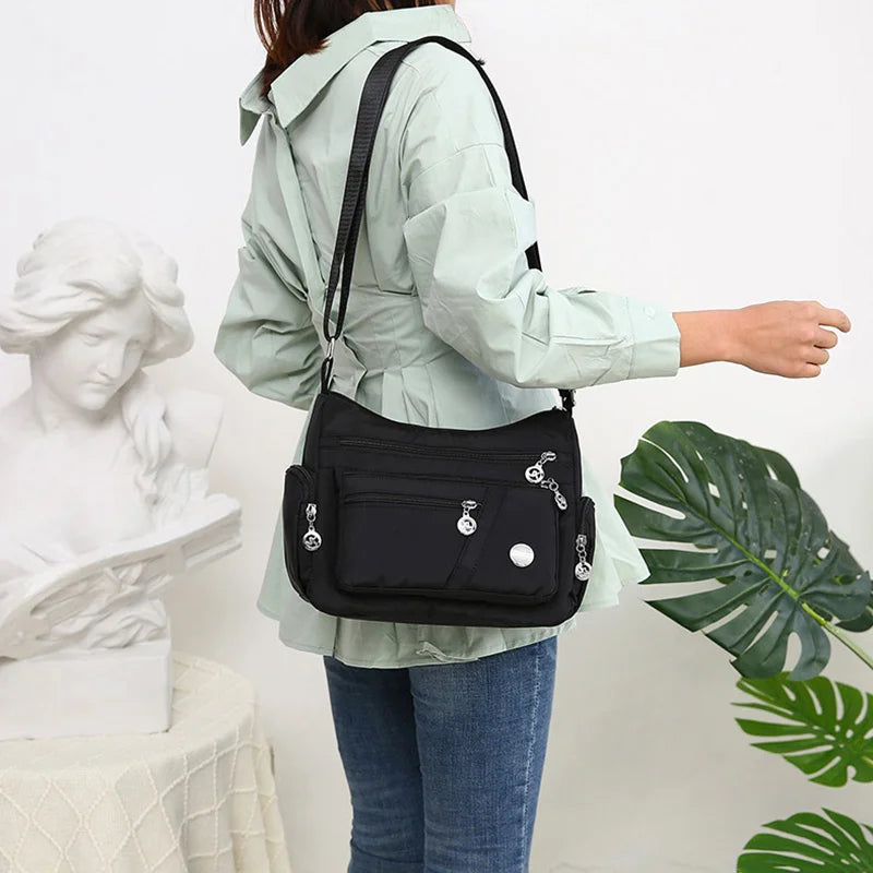 Large Capacity Waterproof Nylon Shoulder Bag Multi-Pocket Crossbody Bag Female Bag Shopping Travel Lady Handbag Leisure Purse