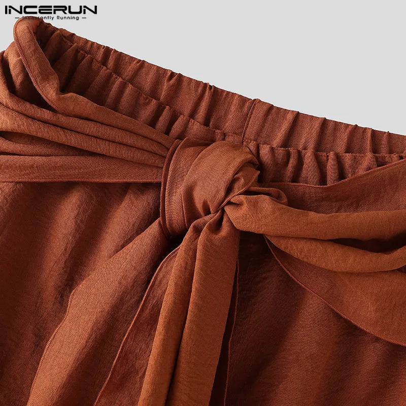 Mode INCERUN Somer Lente Mans Informele Broek Harembroek Geplooide Langbroek Straatdrag Oormaat Mansklere S-5XL