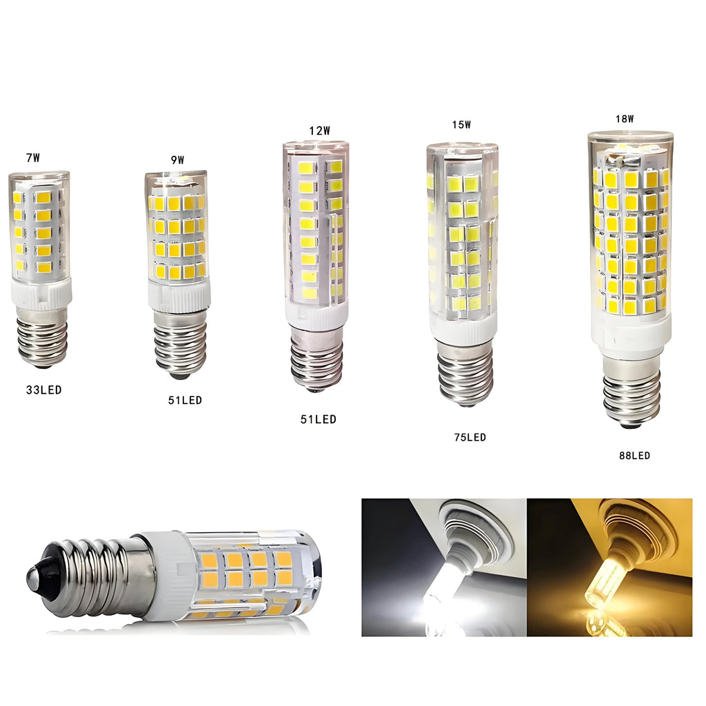 E14 LED Bulb 7W 9W 12W 15W 18W, 220V-240V Bright Mini Corn Light, 2835 SMD, 360° Beam Angle, Replace Halogen Chandelier Bulbs