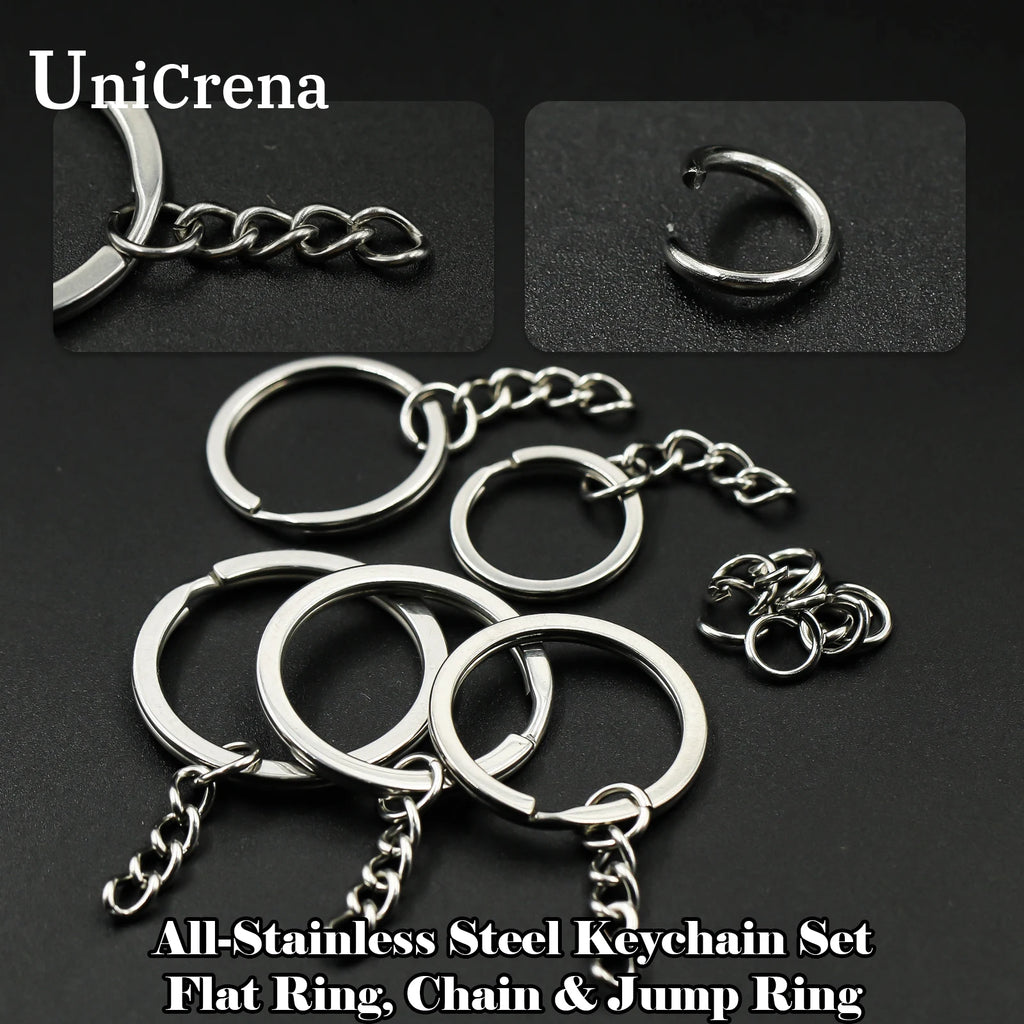 UniCrena Split Ring with Chain Stainless Steel Key Ring Keychain Connector for DIY Crafts, Jewelry Making, Dog Tag Bulk Supplie