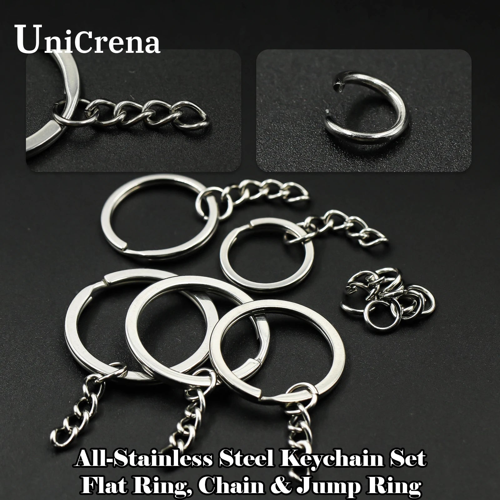 UniCrena Split Ring with Chain Stainless Steel Key Ring Keychain Connector for DIY Crafts, Jewelry Making, Dog Tag Bulk Supplie