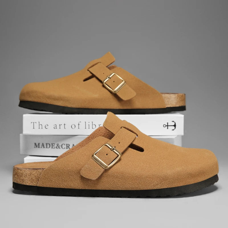 Men Suede Leather Cork Sandals Clogs Women CLosed Toe Slippers Slides Health Footbed For Dropshipping