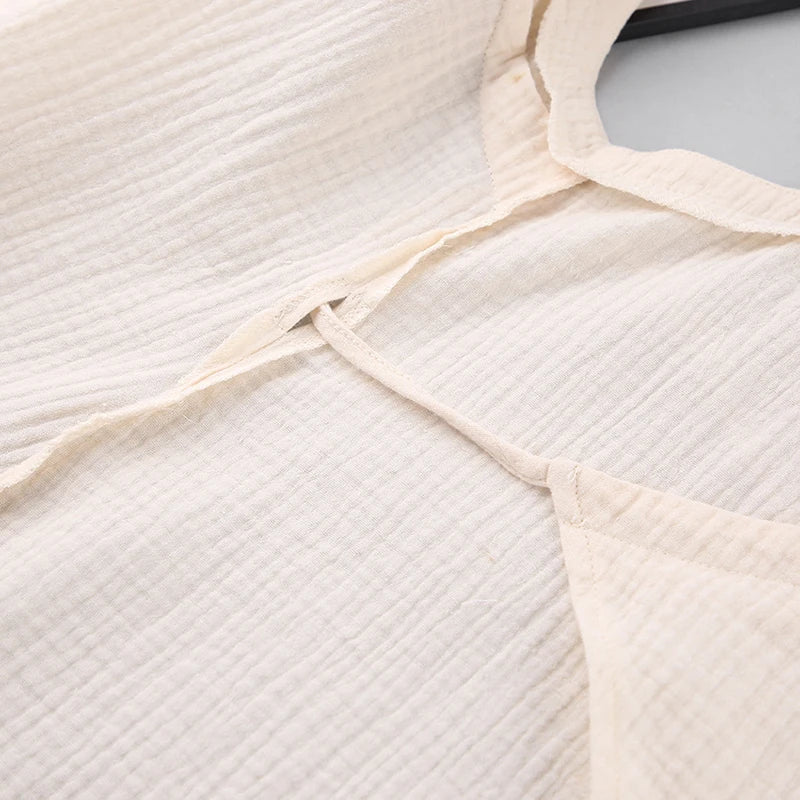 Casual 100% Cotton Gauze Muslin Women'S Dresses Summer Sexy V-Neck Suspender Nightdress Wrap Slit Holiday Beach Party Vestidos