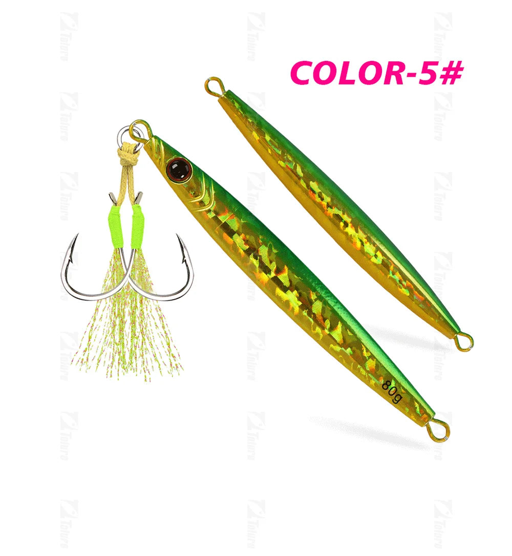 TOLU 2024 New 40g/60g/80g Fast Sinking Jigging Fishing Lure Laser Paper Coating Luminous Jig Lure Sea Fishing Trolling Jigging