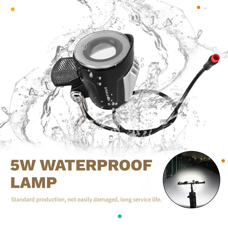 36/48V E-Bike Light Electric Scooter LED Headlight 5W Waterproof Lamp Motorcycle Bicycle Flashlight
