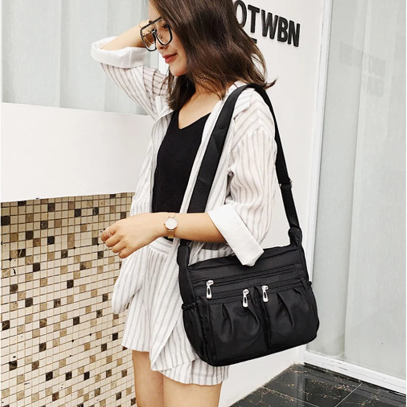 Large Capacity Waterproof Nylon Shoulder Bag Multi-Pocket Crossbody Bag Female Bag Shopping Travel Lady Handbag Leisure Purse