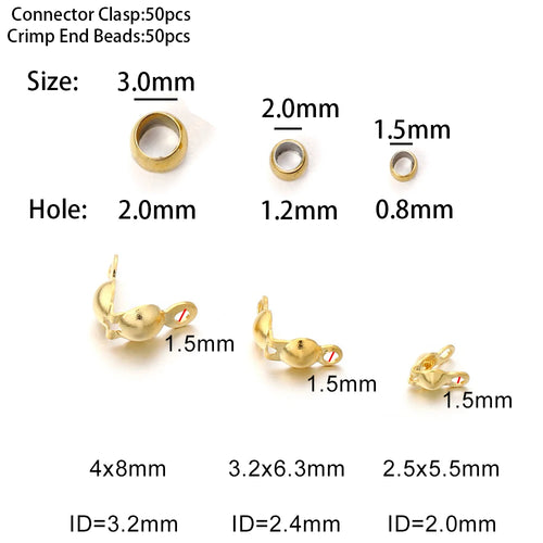 50pcs Stainless Steel Connector Clasp Fitting Ball Chain End Crimps Beads For Bracelet Necklace Chains Jewelry Making Supplie