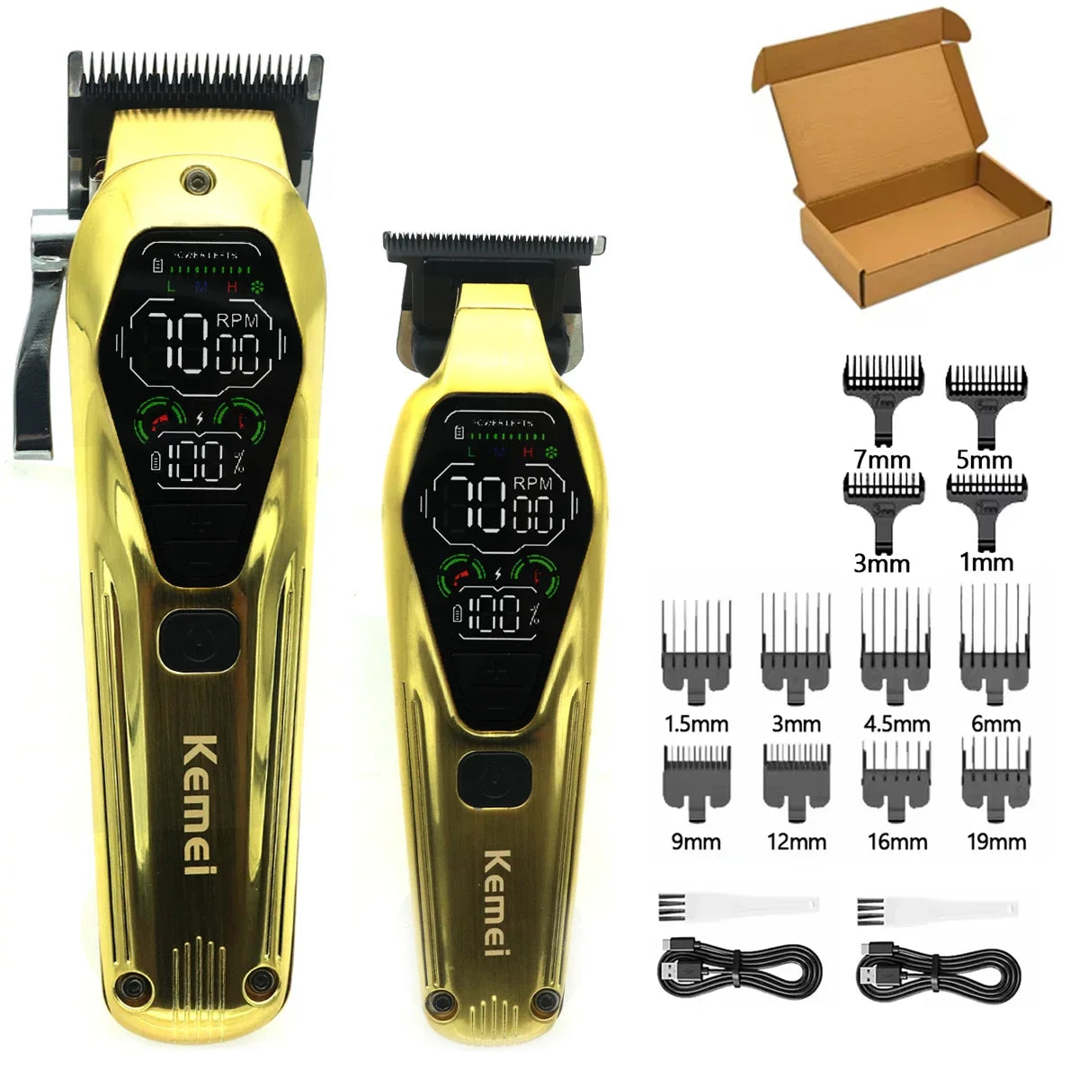 Kemei KM1697 Hair Trimmer for Men 9000RPM 9W Full Metal DLC Blade LED Display Zero Gapped Professional Trimmer Finishing Machine