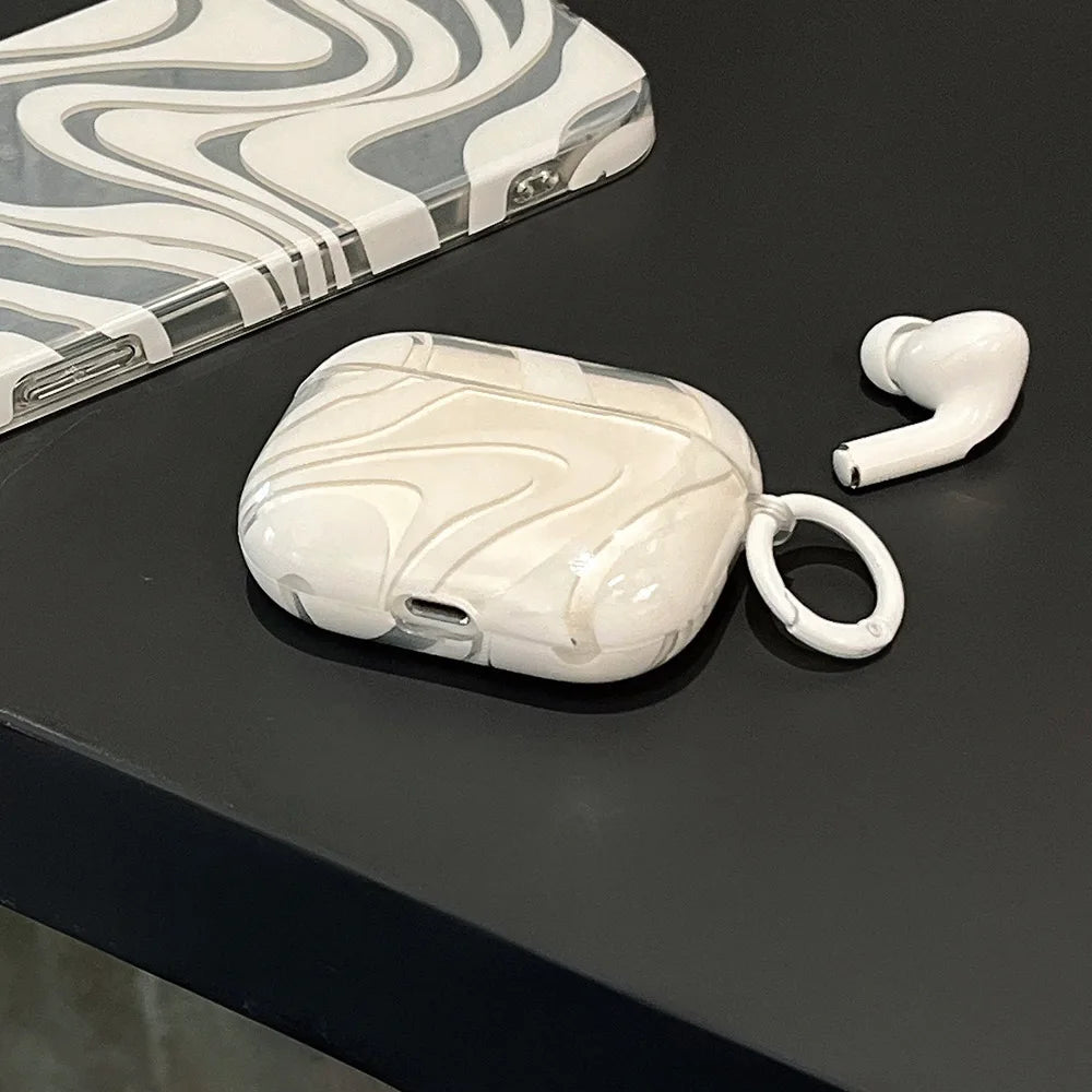 Deursigtige Silikoonhouer Vir AirPods2 3 4 Pro 2 2de Generasie Oorfone Toebehore Beskermingsbedekking Eenvoudige Wit Kromme Met Sleutelhouer