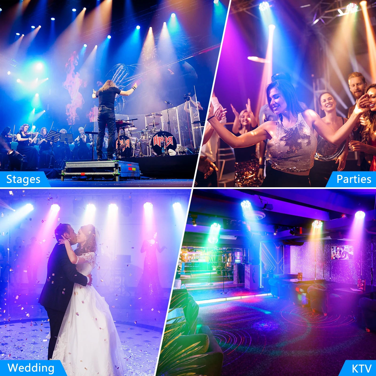 4PCS Par Light 36LEDs RGB Lights Stage Effect Lighting Projector DMX512 Sound control DJ Disco Party Lights for Bar Club Theater