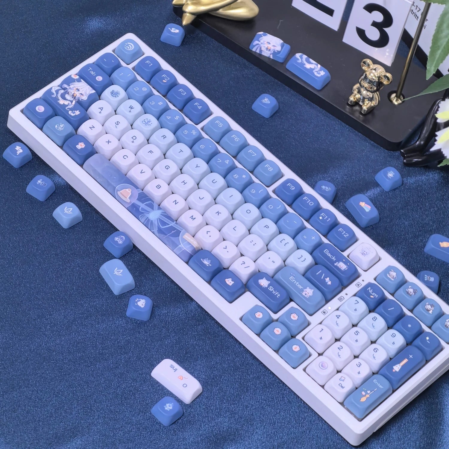 Genshin Impact Furina Keycaps 137 Keys MOA Profile Focalors PBT Five-sided Sublimation Keycap Set for DIY Mechanical Keyboard