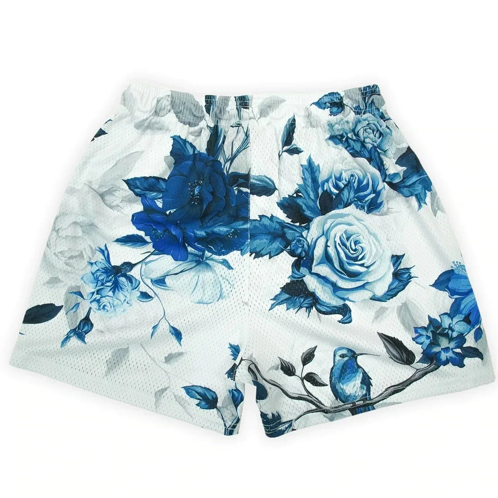 Summer New men short pant Rose Design Casual Shorts Street Hip Hop Fitness Polyester Fast Dry Breathable Embroidery Men Shorts