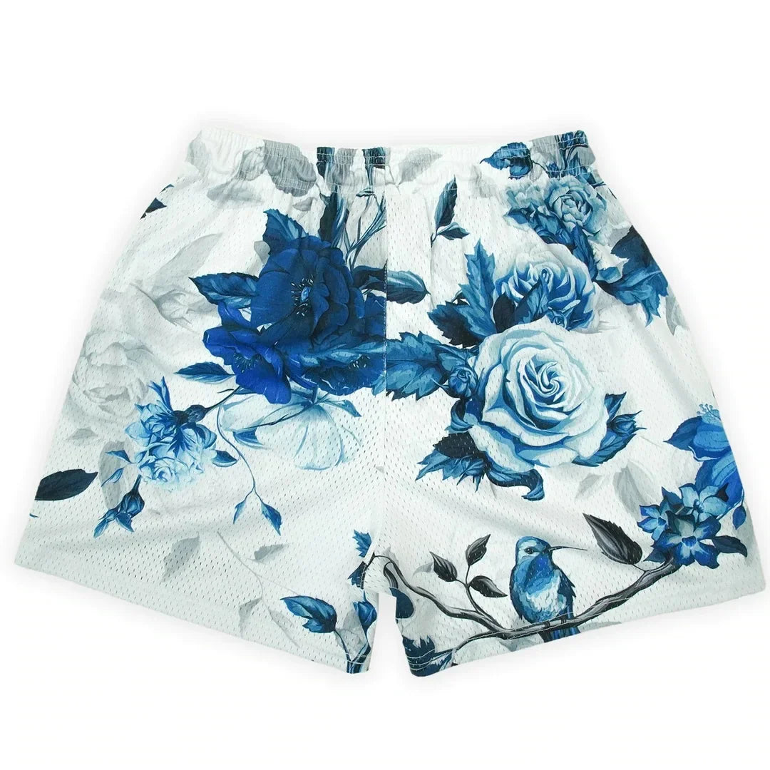 Summer New men short pant Rose Design Casual Shorts Street Hip Hop Fitness Polyester Fast Dry Breathable Embroidery Men Shorts