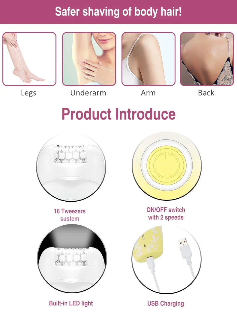 VGR Hair Remover Professional Women Face Hair Removal Bkini Epilator Electric Trimmer Leg Underarm Body Rechargeable  V-738