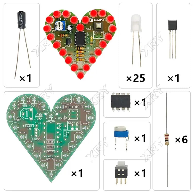 DIY Kit Heart Shape Breathing Lamp Kit Breathing LED Suite Red White Blue Green Electronic Production for Learning laboratory