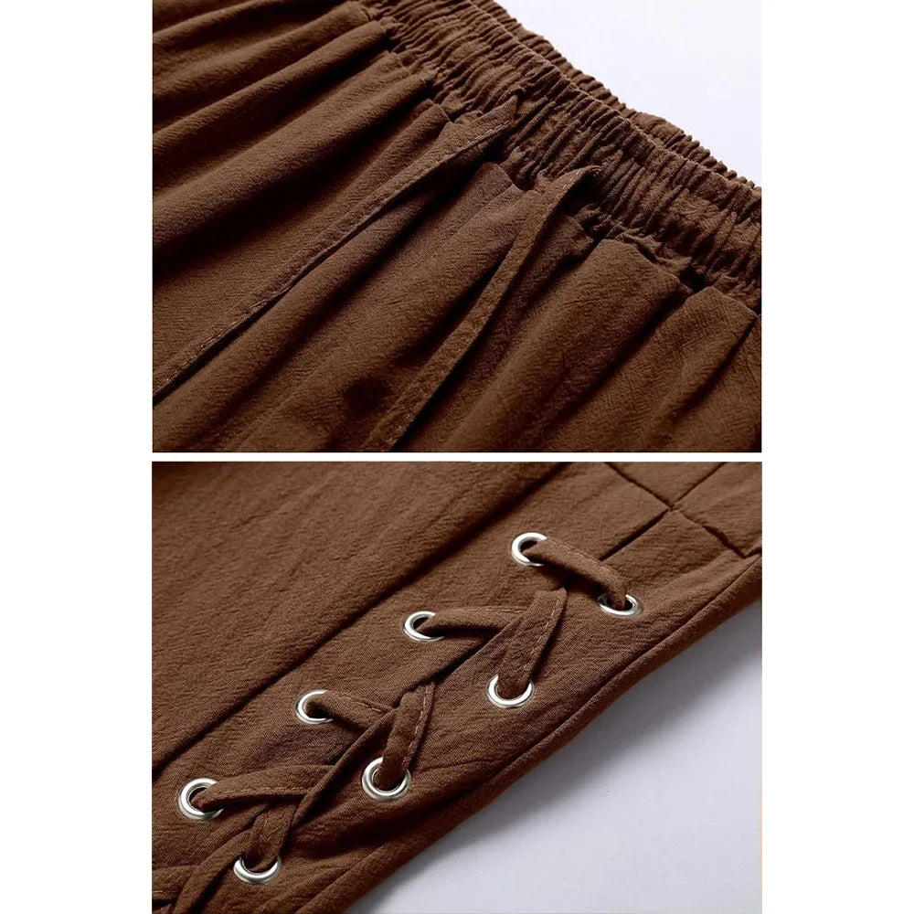 Men's Spring Summer Vintage Men's Medieval Viking Cotton Linen Trousers Halloween Fashion Vintage Men's Bottoms