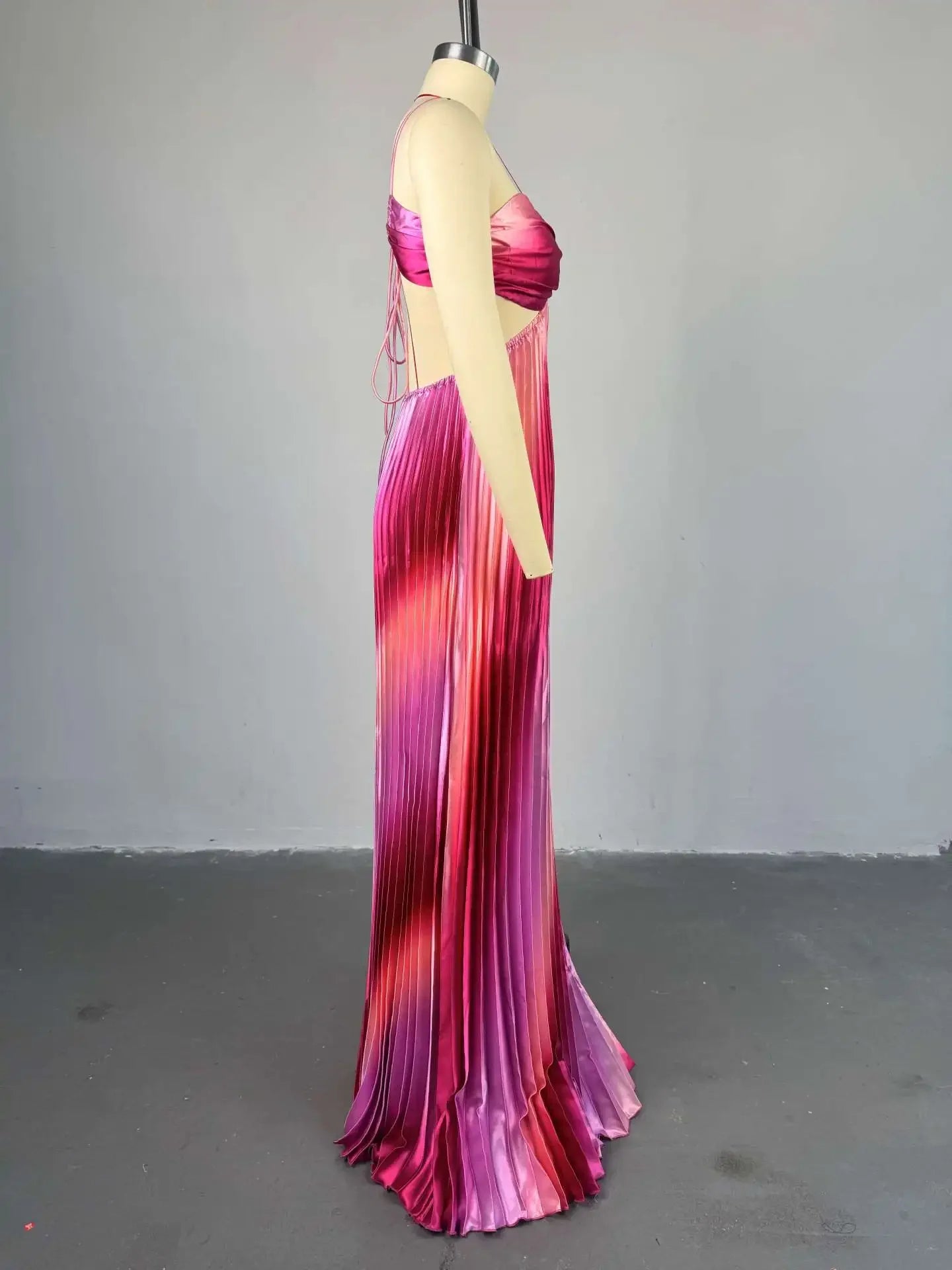 CM.YAYA 2025 Elegant Sleeveless Sweet Strapless Gradient Floor-Length Long Women Dress Beach Party Evening Sexy Pleated Dresses