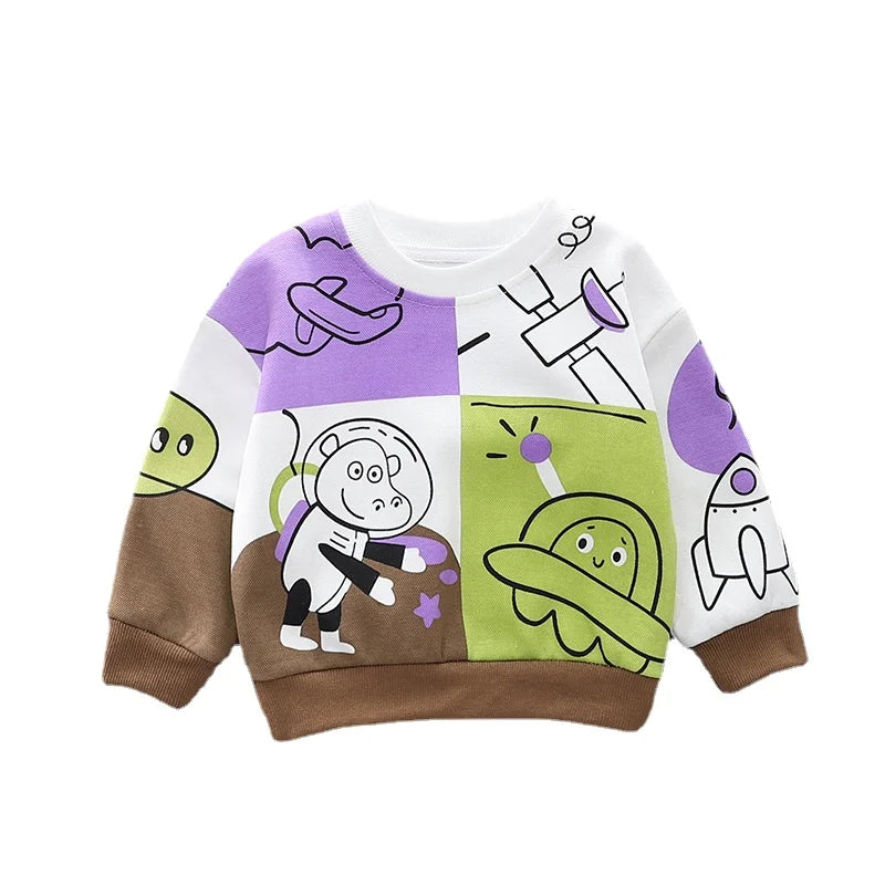 New Spring Autumn Baby Boys Girl Cartoon Cotton Printe Hoodies Children Kids Casual T-Shirt Sportswear Infant Clothing 0-5 Years