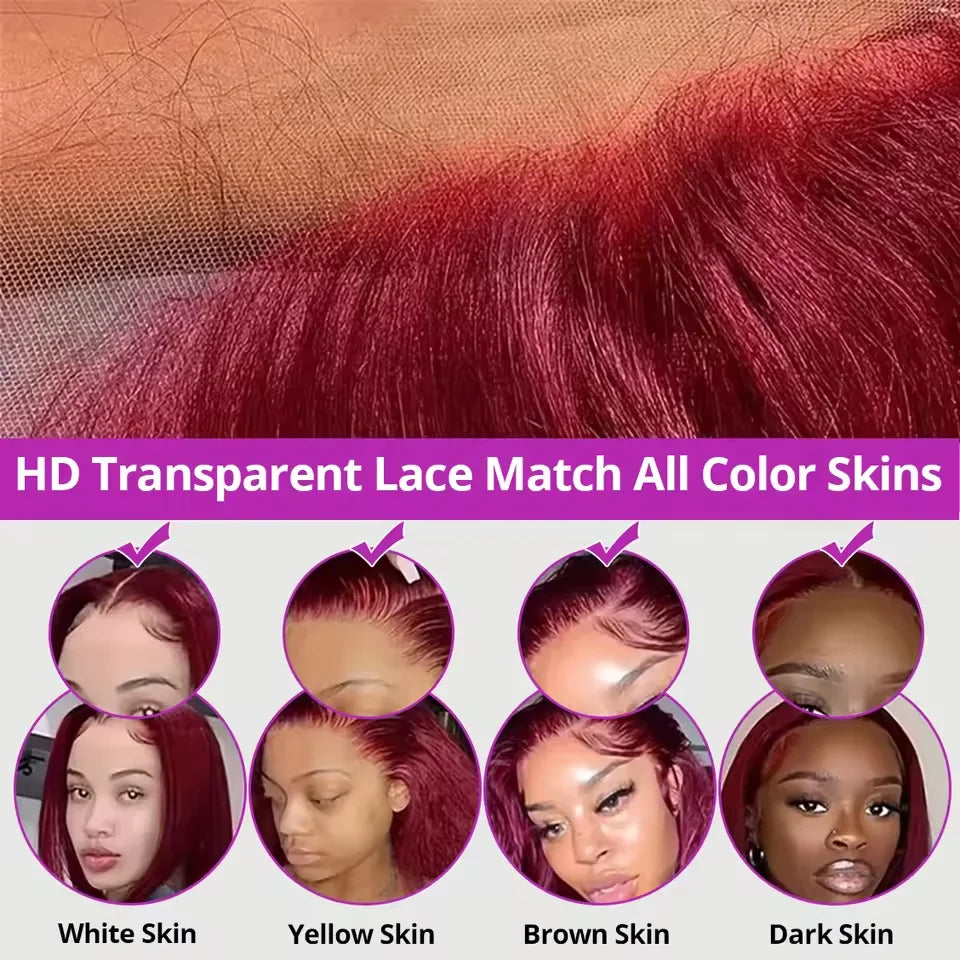 8-14Inch 99J Red Straight Bob Wig V Part Lace Front Human Hair Wig For Women Pre Plucked Glueless 99J Burgundy Colored Bob Wig